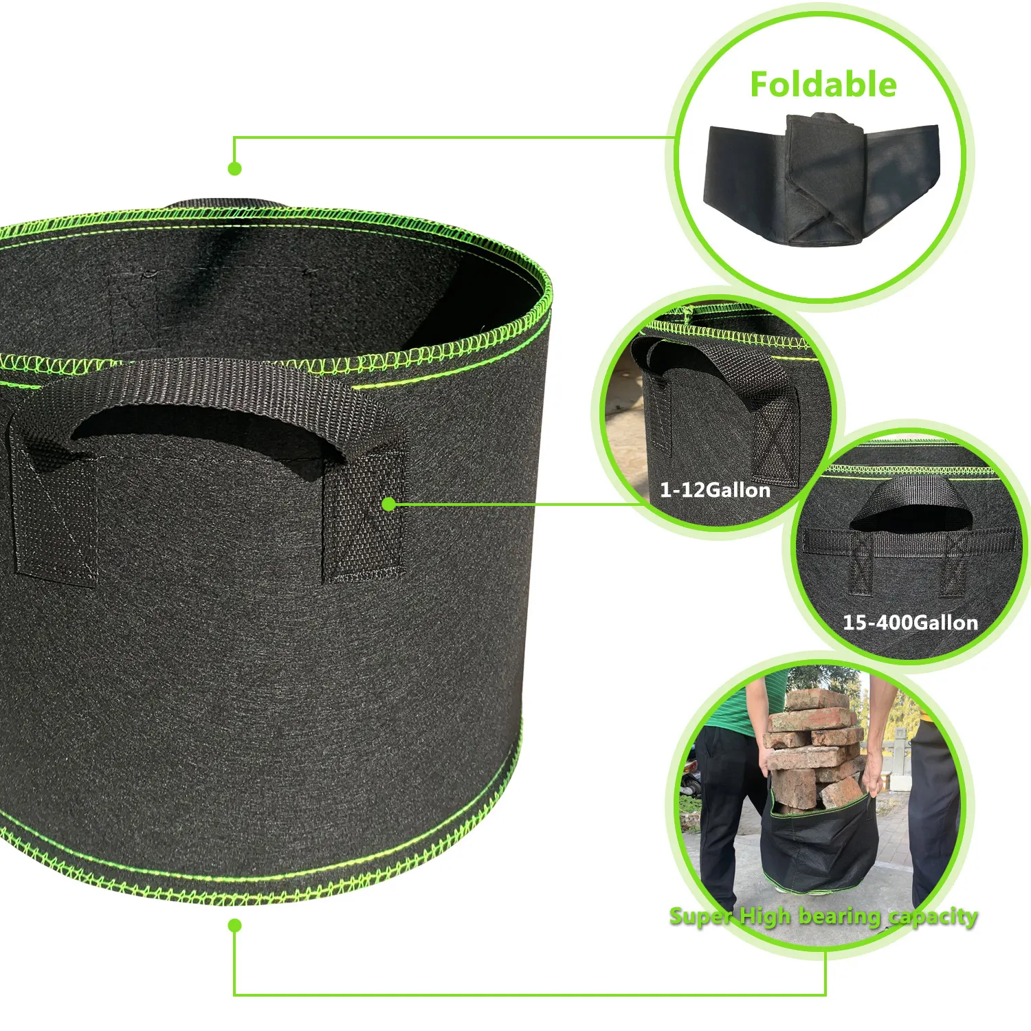 1 / 2 / 3 / 5 / 7 / 10 / 20 / 30 / 40 / 50 / 100 / 200 / 300 / 400 gallon garden eco friendly breathable felt plant grow bags