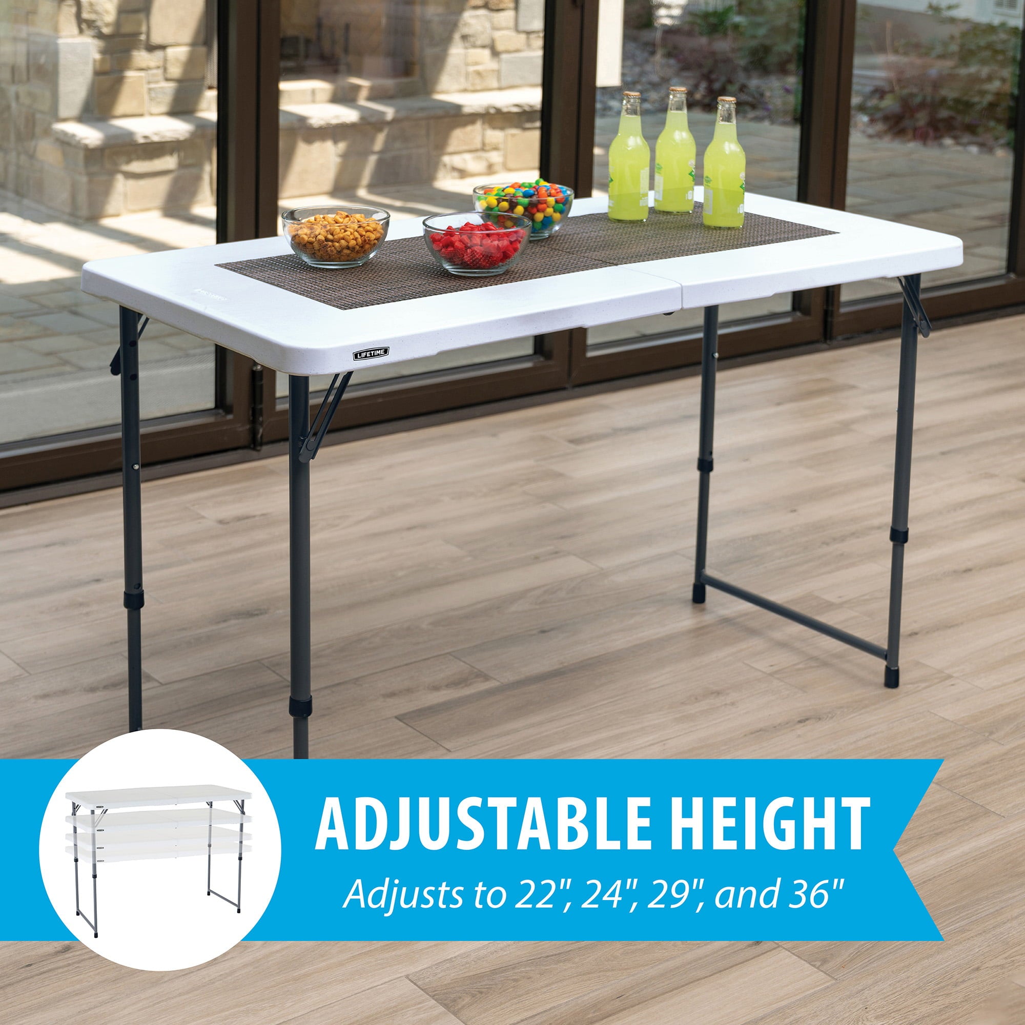 Lifetime 4 ft. Fold-in-Half Adjustable Table， White Granite (4428)