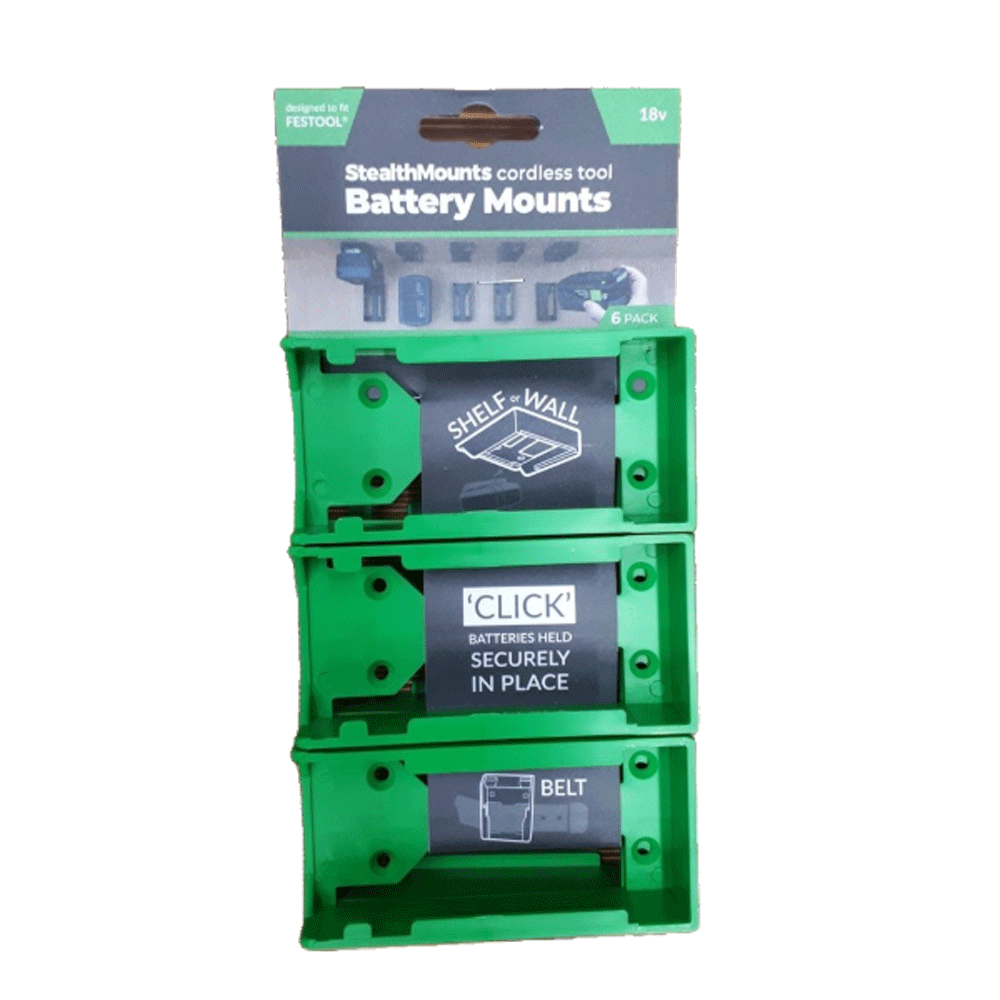 Stealthmounts Green Battery Mount For Festool 18V Batteries 6pk