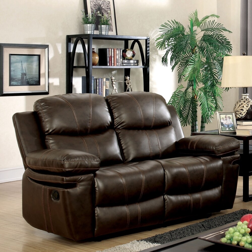 Eliv Transitional Brown Faux Leather 3 Piece Reclining Sofa Set with USB by Furniture of America