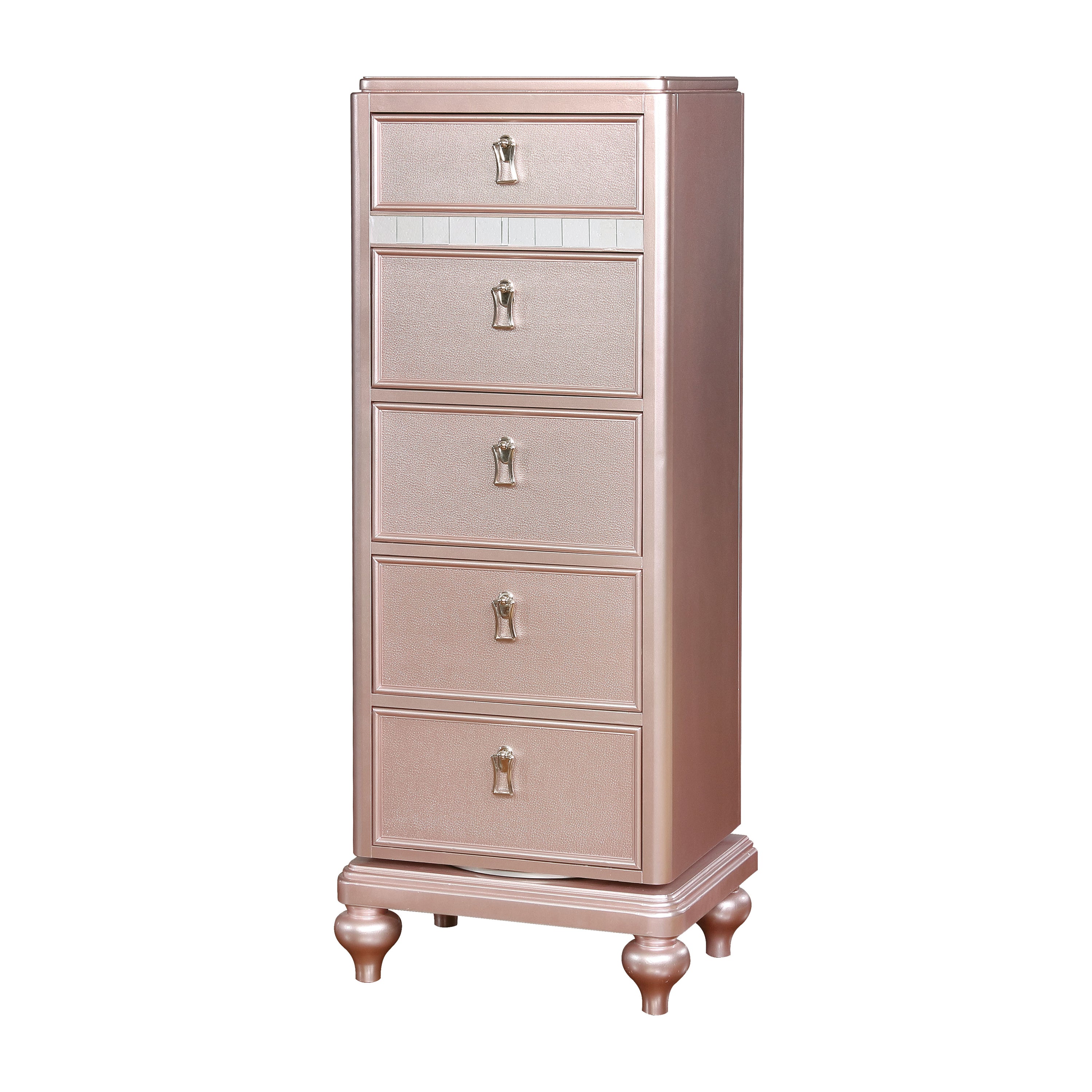 Furniture of America Starnom Transitional 5-Drawer Swivel Chest, Rose Gold