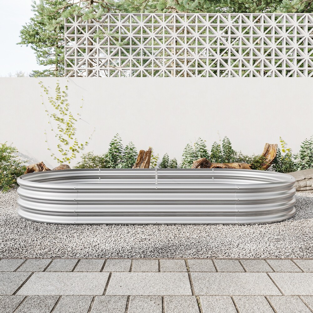 Oval Large Metal Raised Planter Bed  Raised Garden Bed Outdoor  for for Plants  Vegetables  and Flowers  Open Base Design