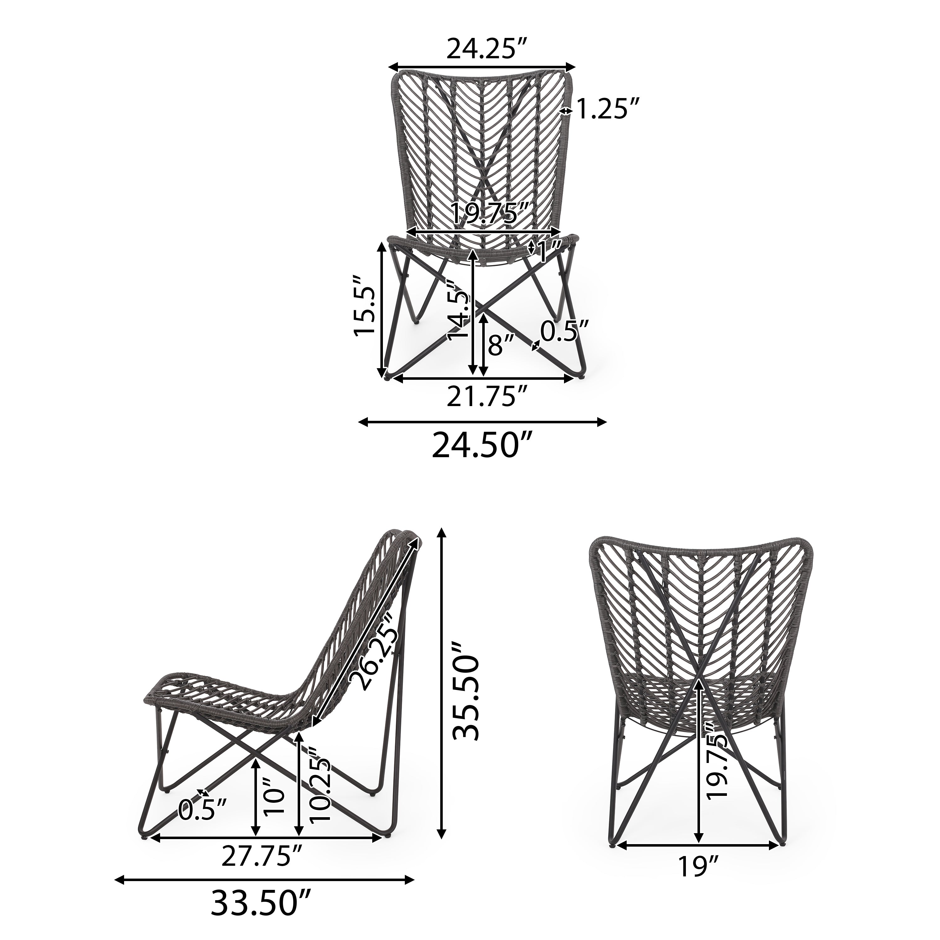 Juan Outdoor Wicker 3 Piece Chat Set