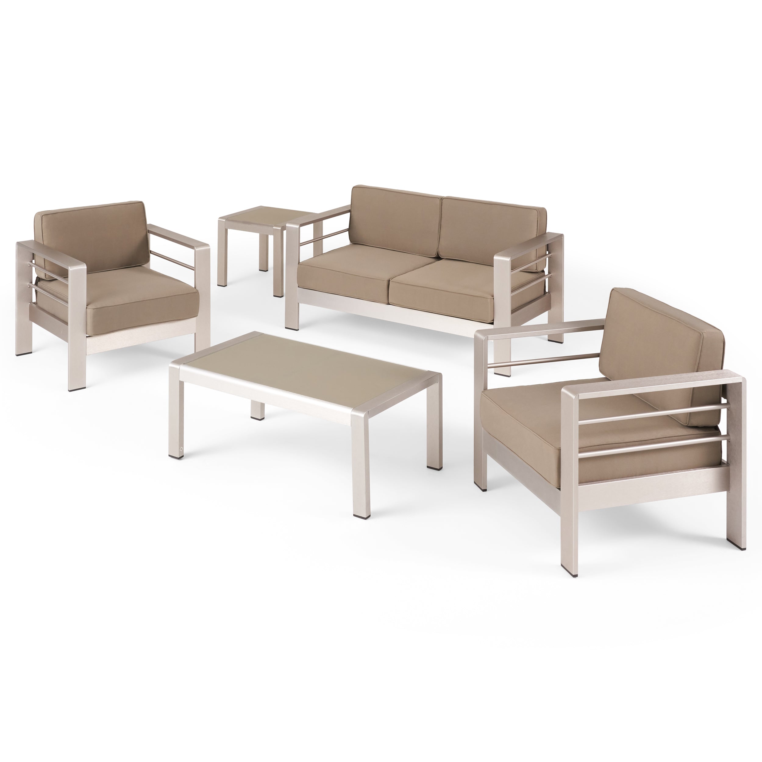 Yolanda Coral Outdoor 4 Seater Aluminum Chat Set with Side Table