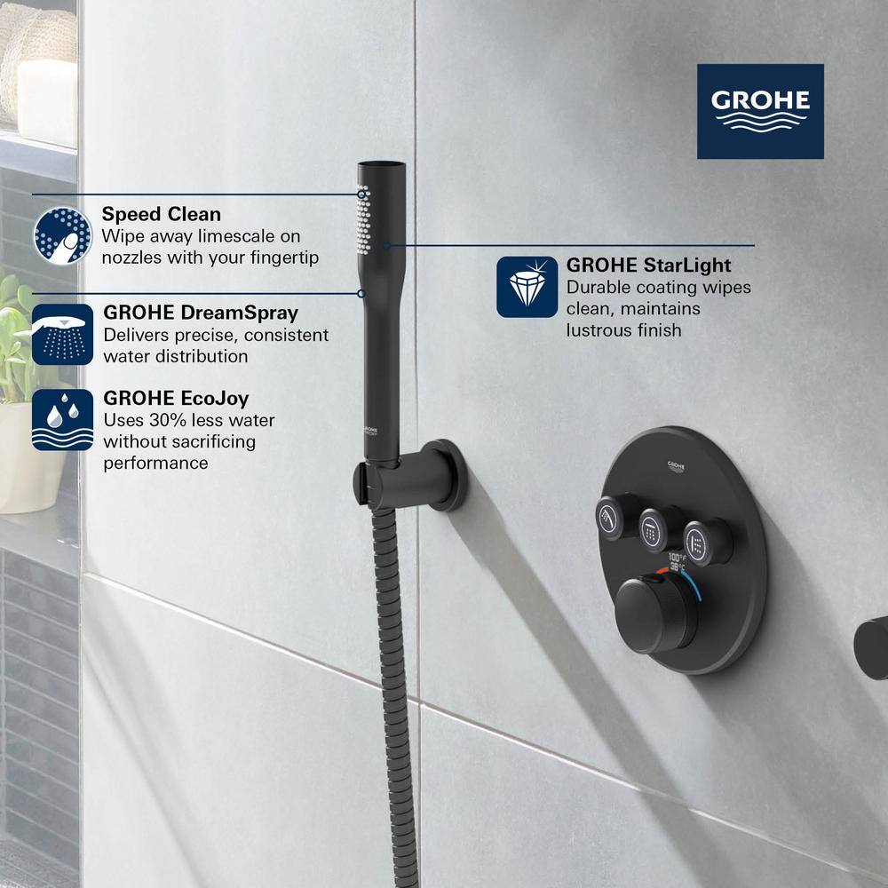 GROHE Euphoria Cosmopolitan 1-Spray Patterns with 1.75 GPM 1.5 in. Wall Mount Handheld Shower Head in Matte Black 264662430