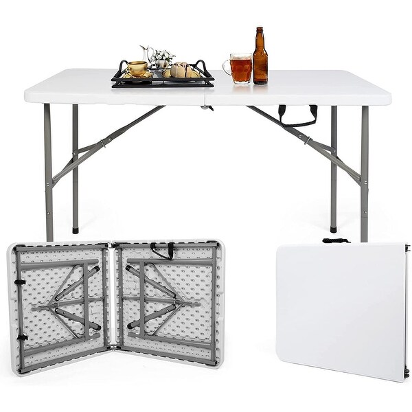 4FT FoldinHalf Camping Table White w/Handle Picnic