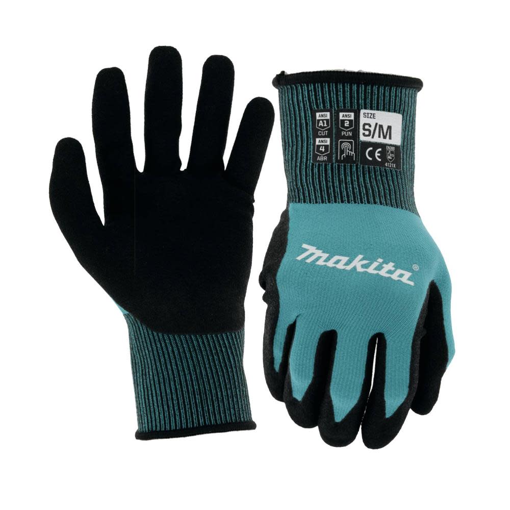 Makita FitKnit Gloves Cut Level 1 Nitrile Coated Dipped Small/Medium T-04117 from Makita