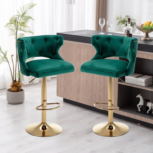 Set of 2 Bar Stools With Back and Footrest Adjustable Height Dining Chairs