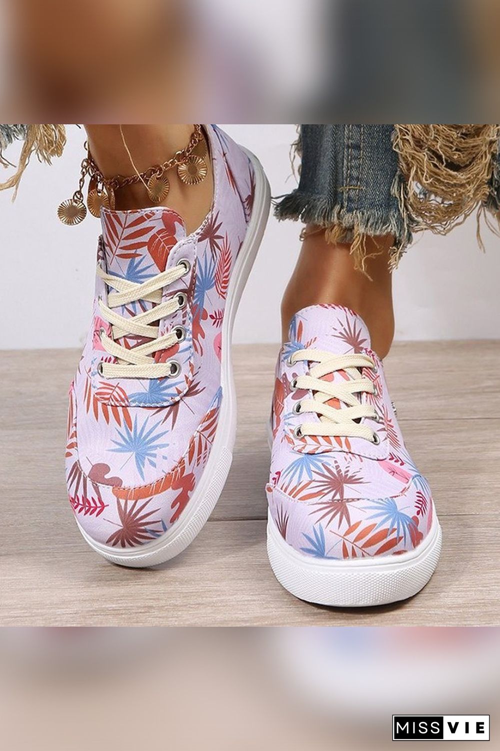 PU Floral Print Sneakers