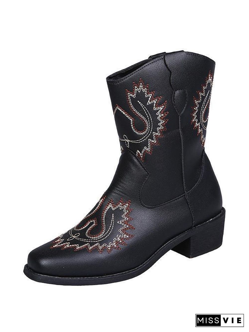 Retro Embroidered Ethnic Style Chunky Heel Casual Cowboy Boots