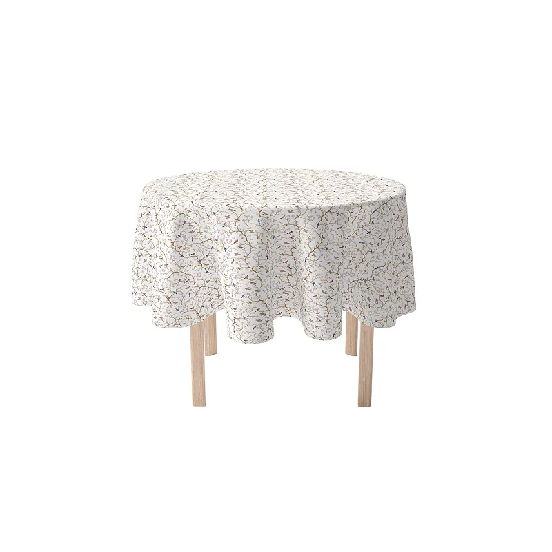 Round Tablecloth， 100% Cotton， 60 Round， Birds and Cherry Blossoms