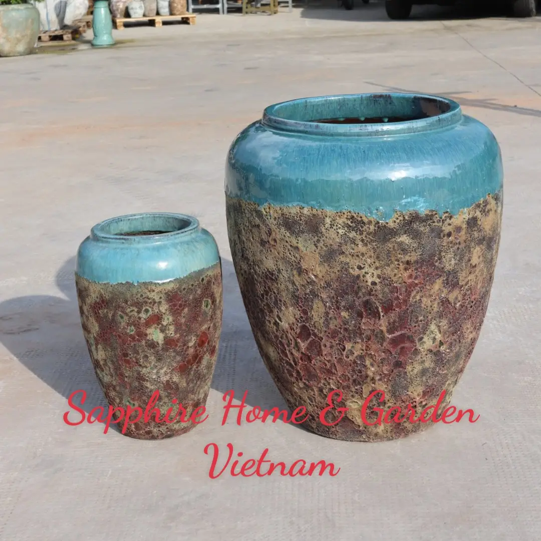 Vietnamese Ceramic Pots for Plants Garden outdoor pottery Large Rustic Atlantis Pots Mix with Glazed Pots wholesales distributor