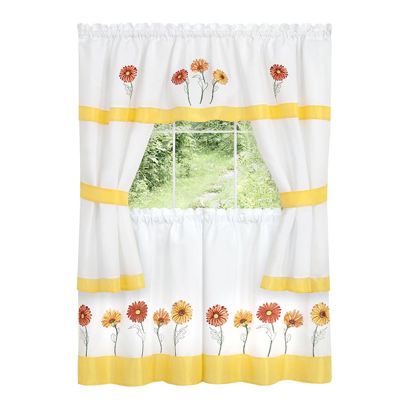 Achim 3-piece Gerbera Daisy Embellished Cottage Window Curtain Set