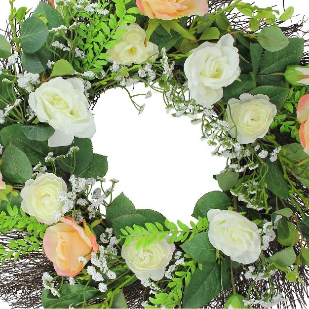 Northlight Rose And Foliage Artificial Spring Wreath 24 inch Unlit