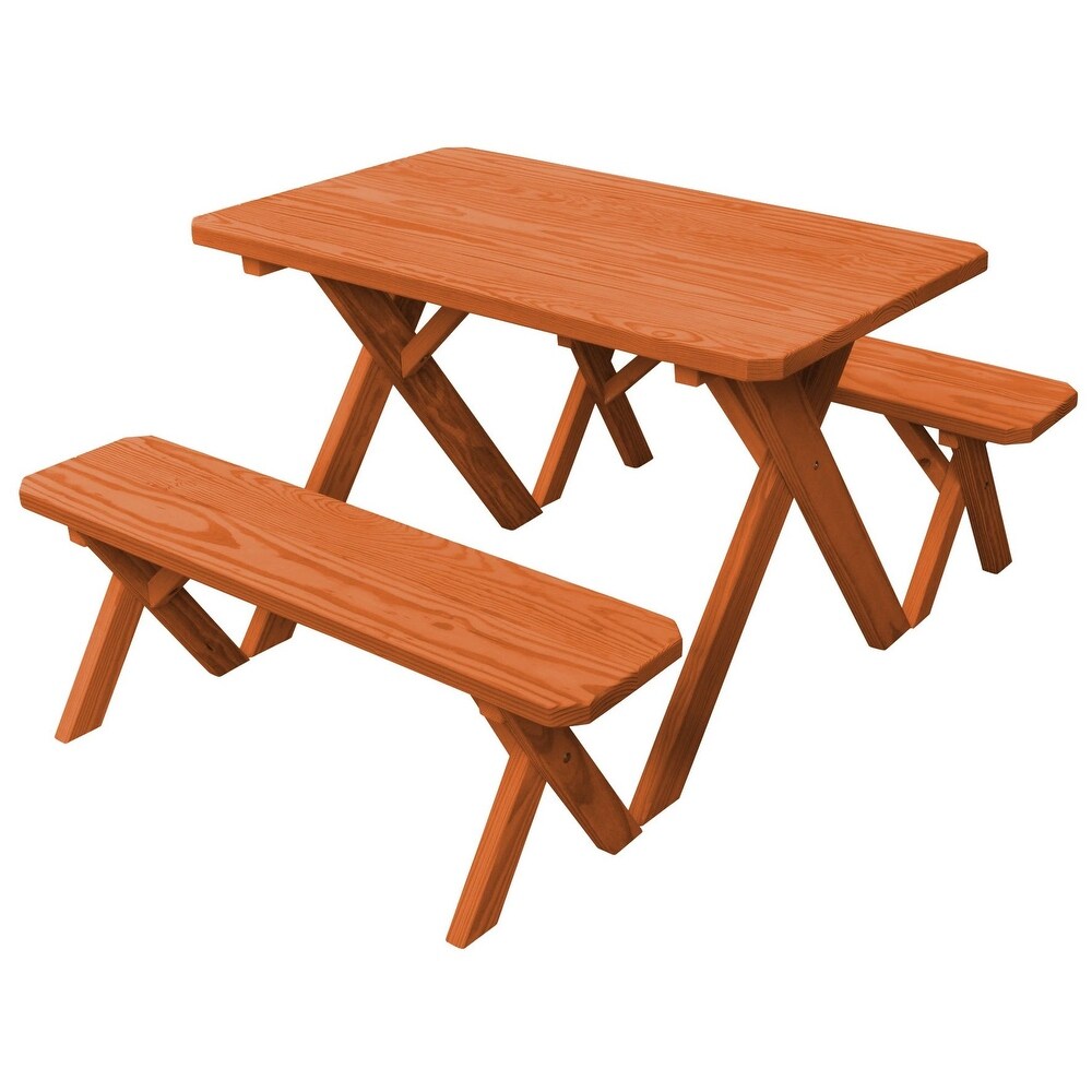 Pine 4' Cross Leg Picnic Table with 2 Benches