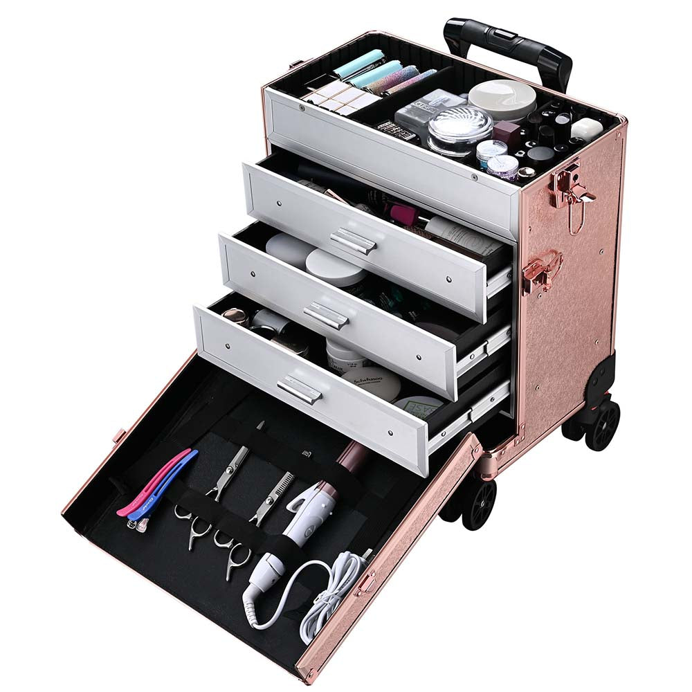 Byootique Rose Rolling Makeup Case with Drawers 4in1