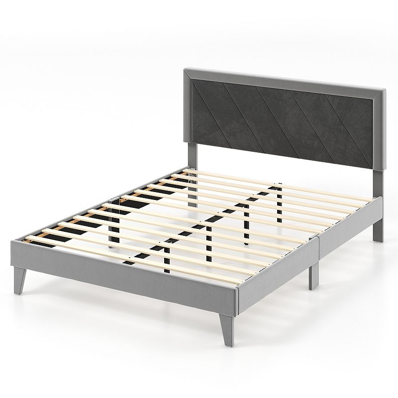 Platform Bed With High Headboard And Wooden Slats