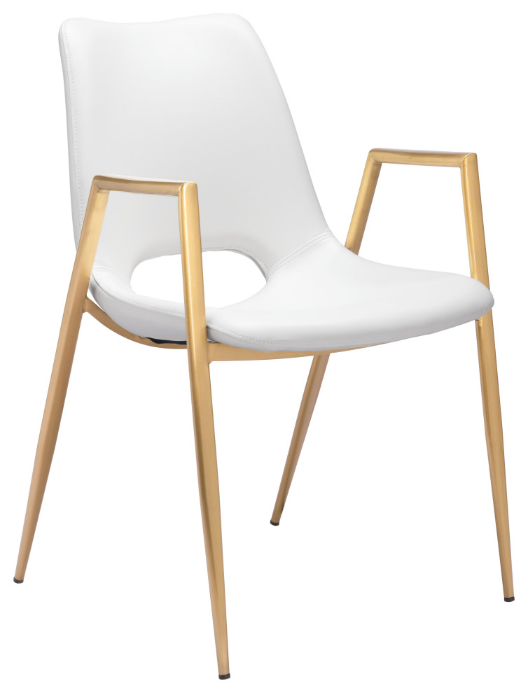 Desi Dining Chair (Set of 2) White  ampGold   Midcentury   Dining Chairs   by Furniture East Inc.  Houzz