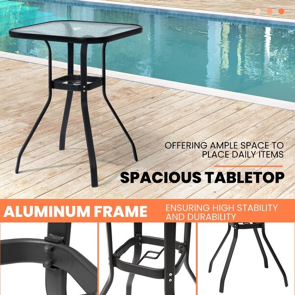 Pellebant Outdoor Tempered Glass Top Table with Umbrella Hole