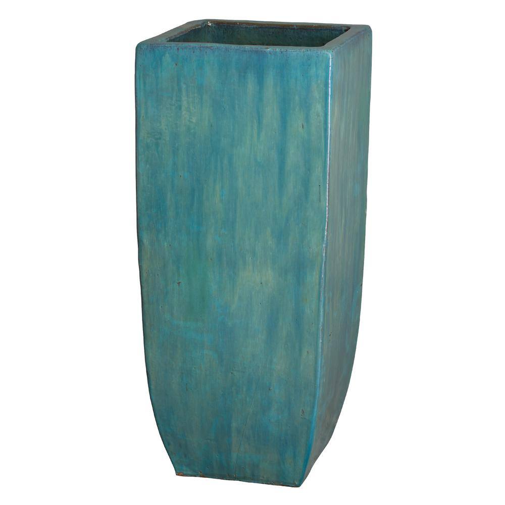 Emissary Tall 17.5 in. L x 42.5 in. H Teal Ceramic Square Planter with Drainage Hole 12135TL-3