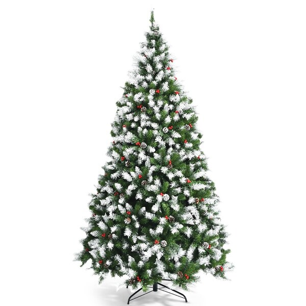 Costway 6ft/7.5ft/9ft Prelit Snowy Christmas Tree 818/1398/2058 Tips