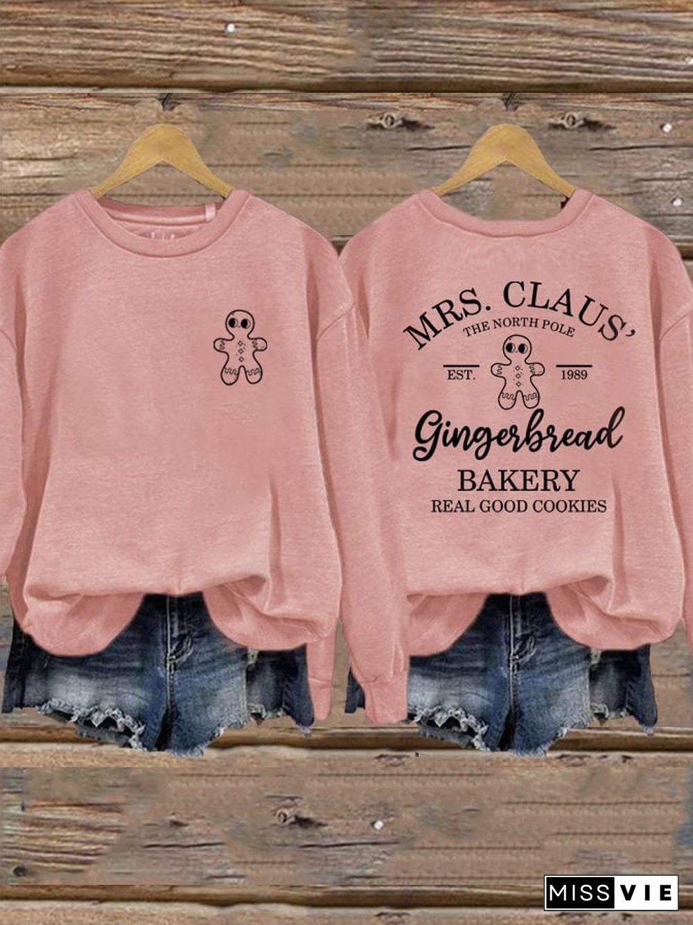 Women's Mrs Claus Gingerbread Bakery Printed Sweatshirt