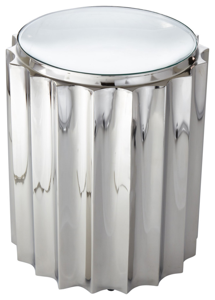 Modern Fluted Silver Metal Column Table Nickel Chrome Round Greek Architectural   Transitional   Side Tables And End Tables   by My Swanky Home  Houzz