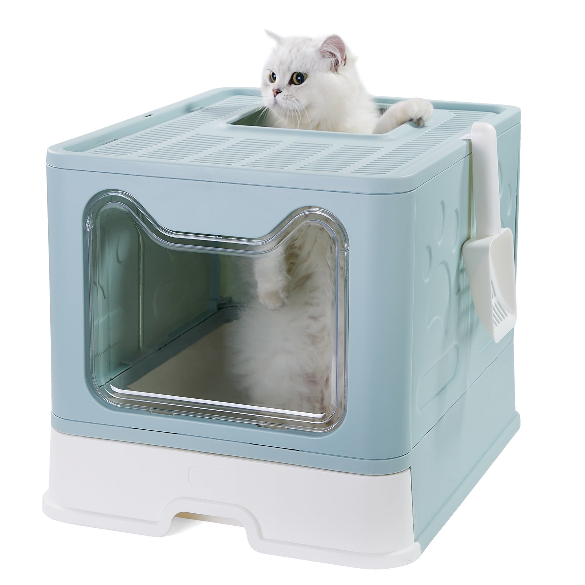 Vealind Foldable Cat Litter Box with Lid Front Entry and Top Exit XXL Extra Large Space Covered Kitty Litter Boxes Enclosure Toilet (Green)