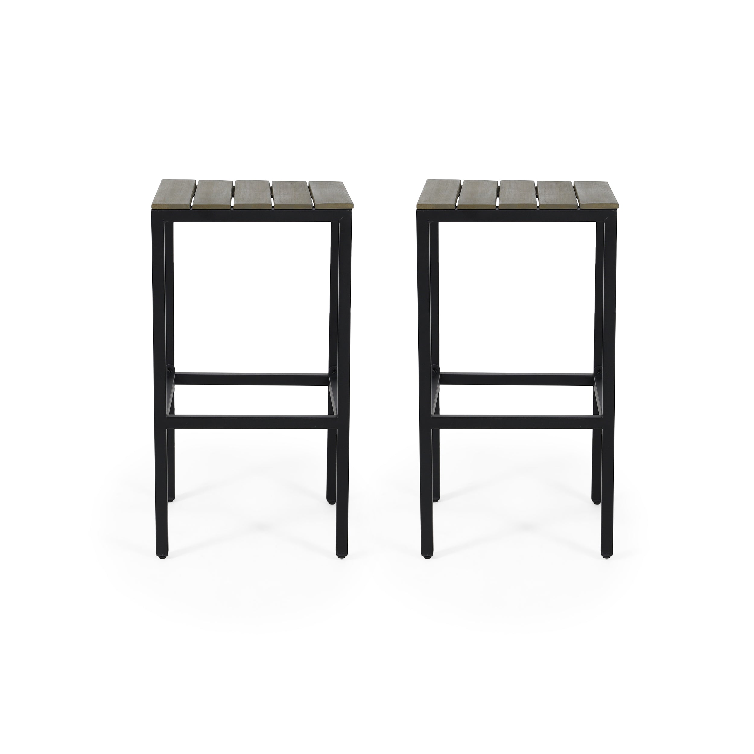 Arath Outdoor Modern Industrial Acacia Wood Bar Stools (Set of 2)