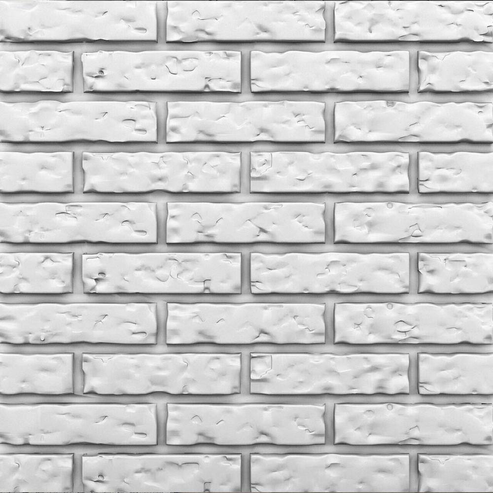 A La Maison Ceilings Brick Plain White 2 ft. x 2 ft. Seamless Foam Glue-up 3D Wall Panel (24 sq. ft.case) BK-SWP-PW-6