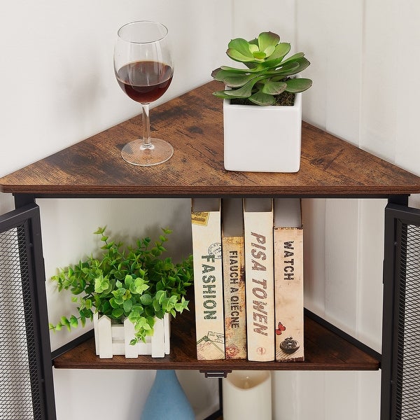 Set of 2 Industrial Triangle Corner Table with Dual Door and 3-tier Shelf Storage Cabinet