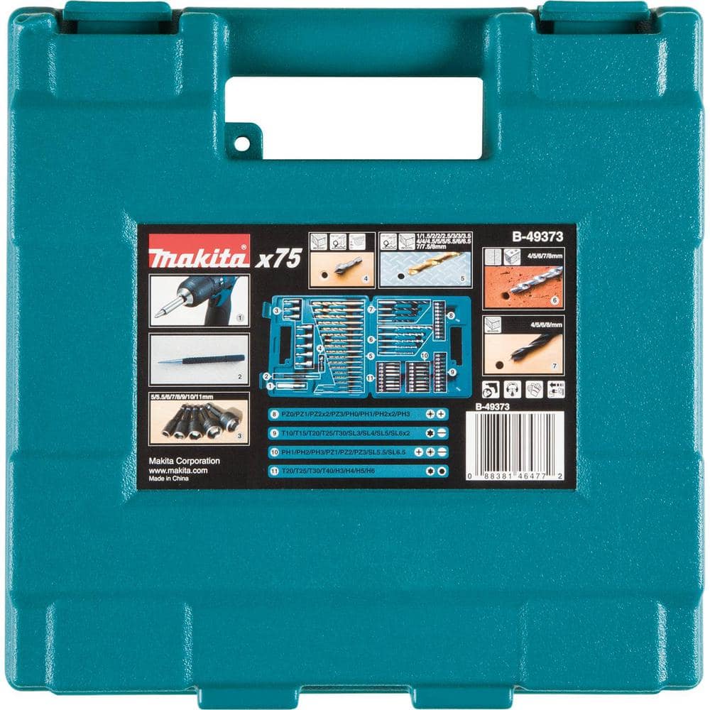 Makita Metal, Wood, Masonry, Straight Shank Metric Drill and Screw Bit Set (75-Piece) B-49373