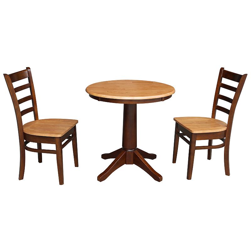 International Concepts Round Pedestal Dining Table and Emily Chair 3-piece Set