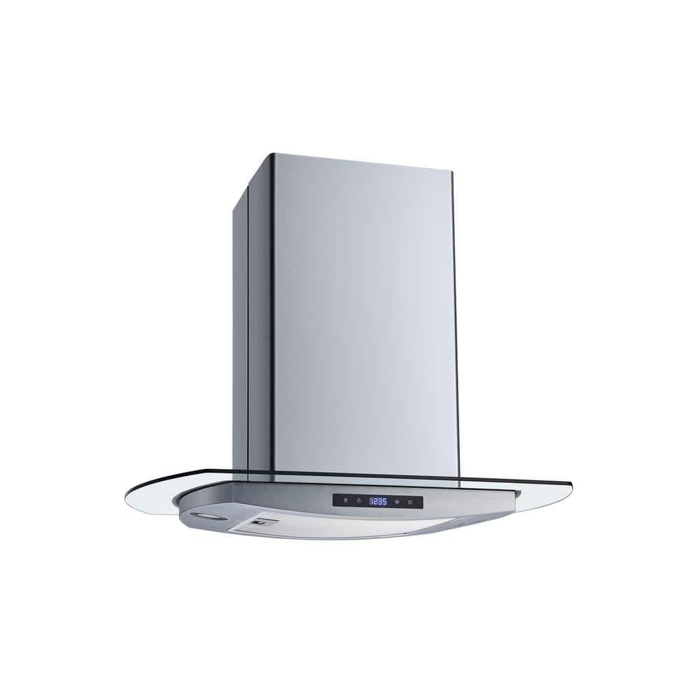 Winflo 30 in 475 CFM Convertible Island Mount Range Hood in Stainless Steel and Glass with Mesh Filter and Touch Control