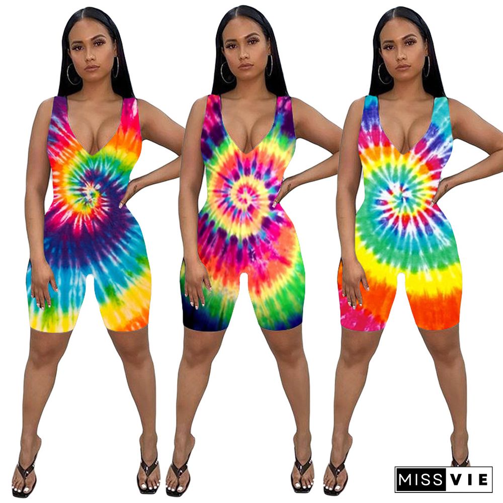 Vogue Tie-dye Sleeveless Sexy Onesies Romper