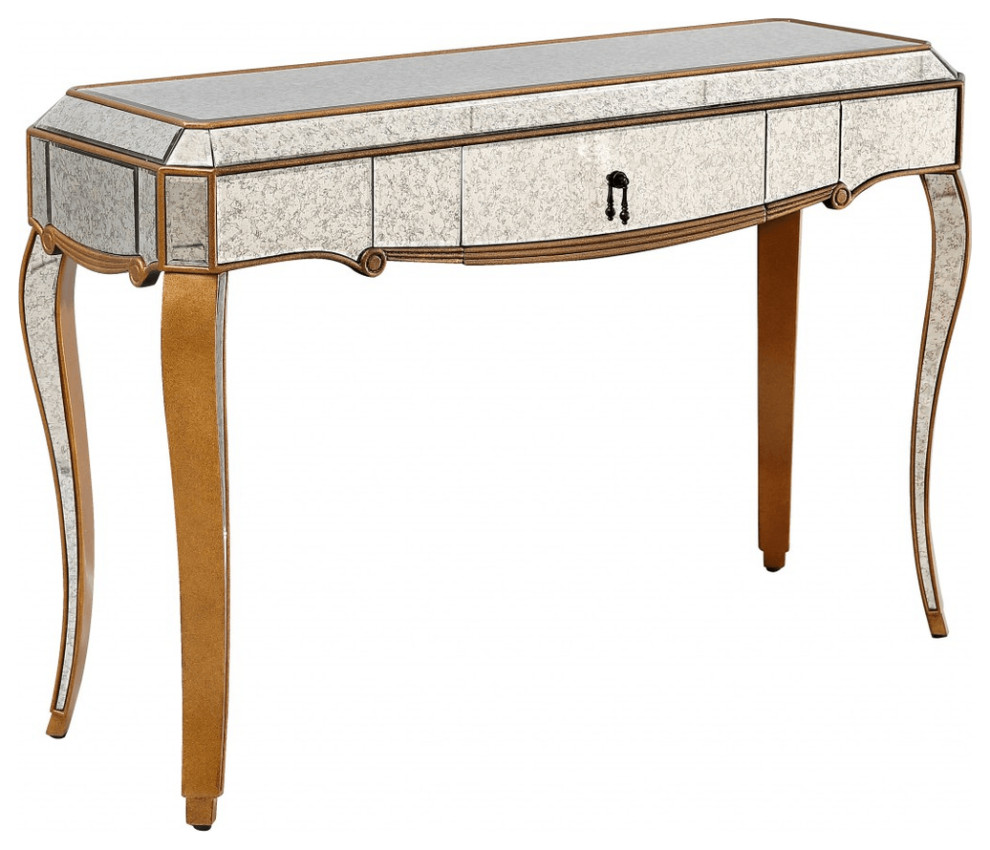 Antiqued Gold Wooden Console Table   Traditional   Console Tables   by HomeRoots  Houzz