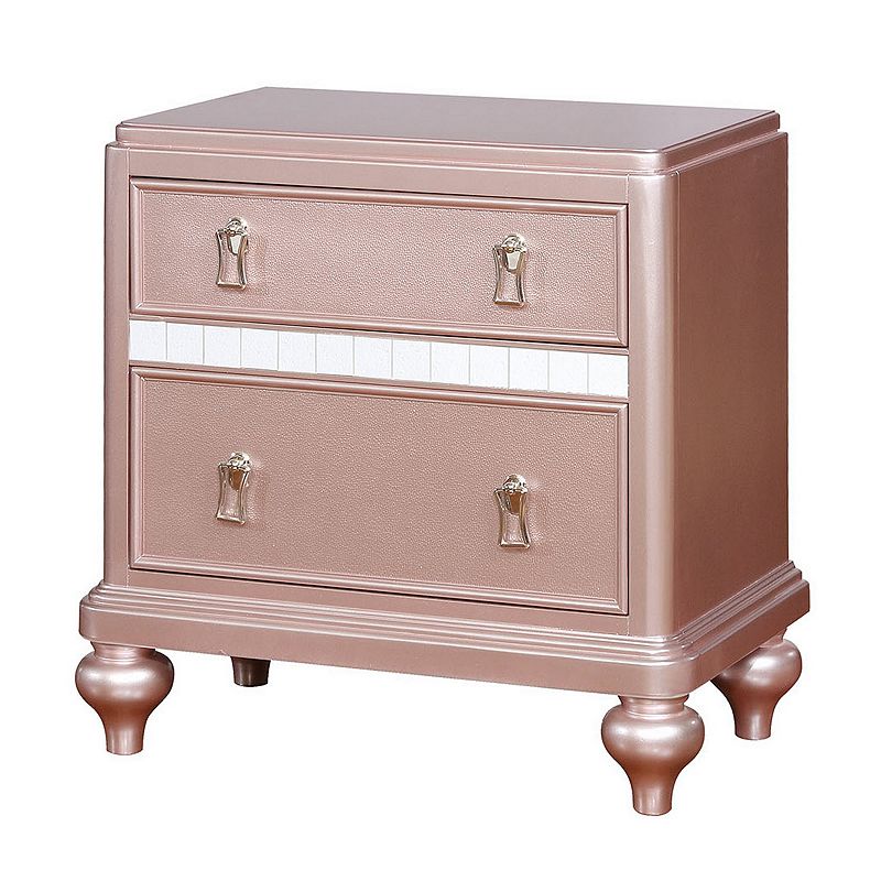 Contemporary Solid Wood Night Stand With Mirror Trim， Pink