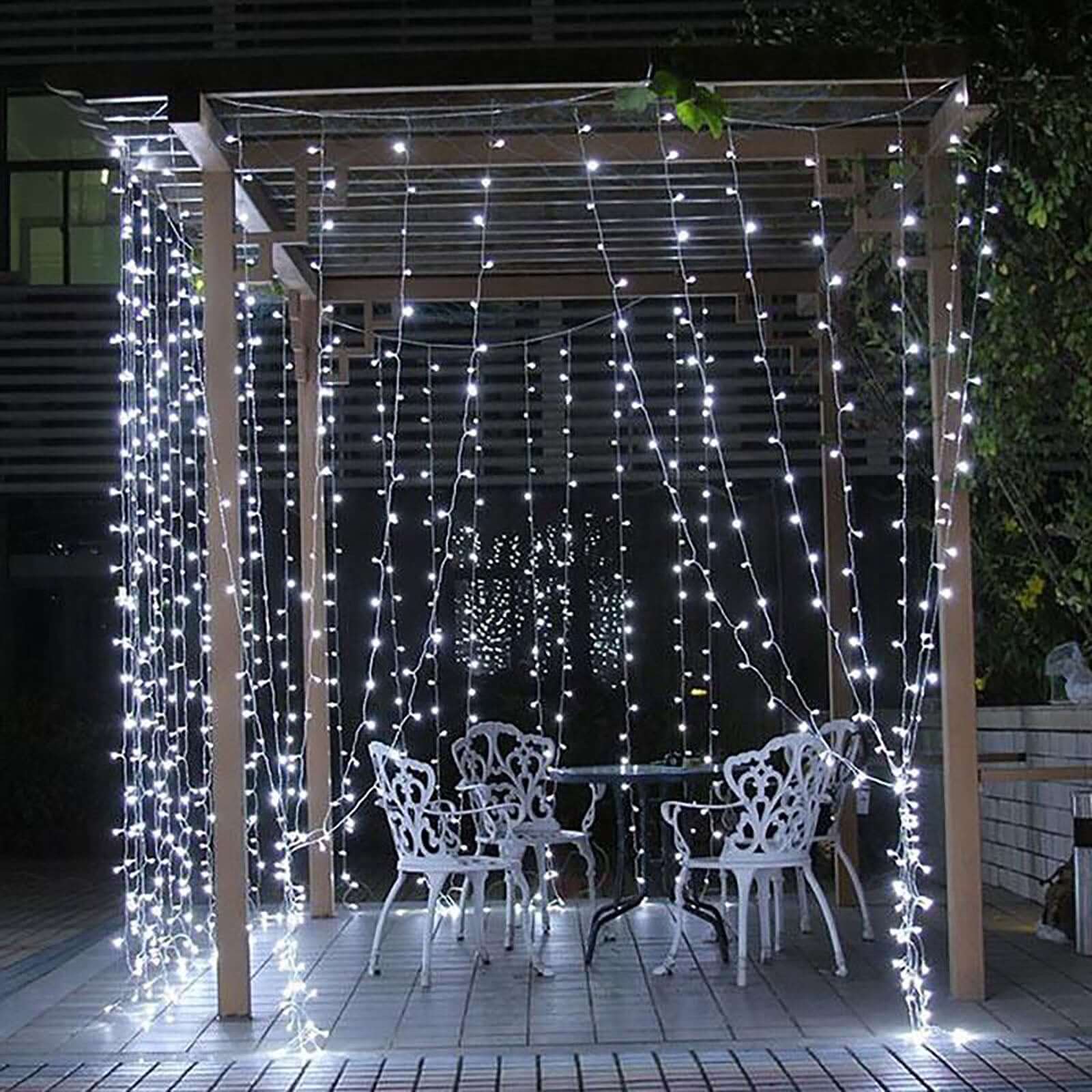 Cool White 300 LED Icicle Curtain Fairy String Lights with 8 Modes 10ft