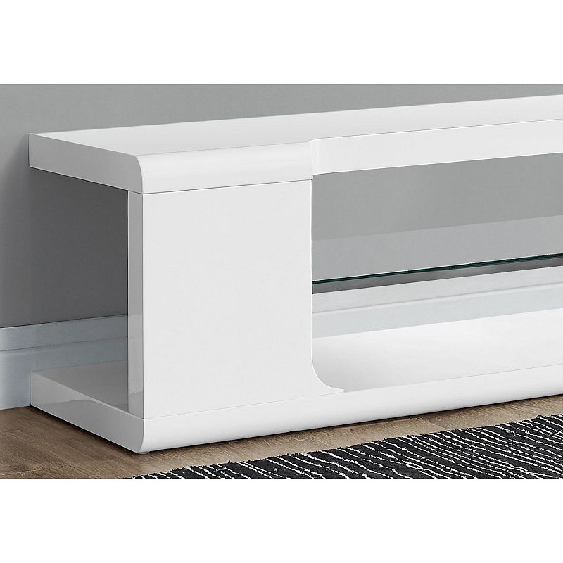 59 White and Clear Contemporary Rectangular TV Stand with Tempered Glass