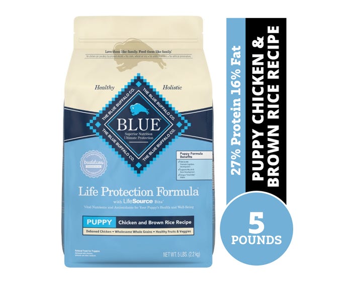 Blue Buffalo Life Protection Formula Natural Puppy Dry Dog Food， Chicken and Brown Rice， 5 lb. Bag