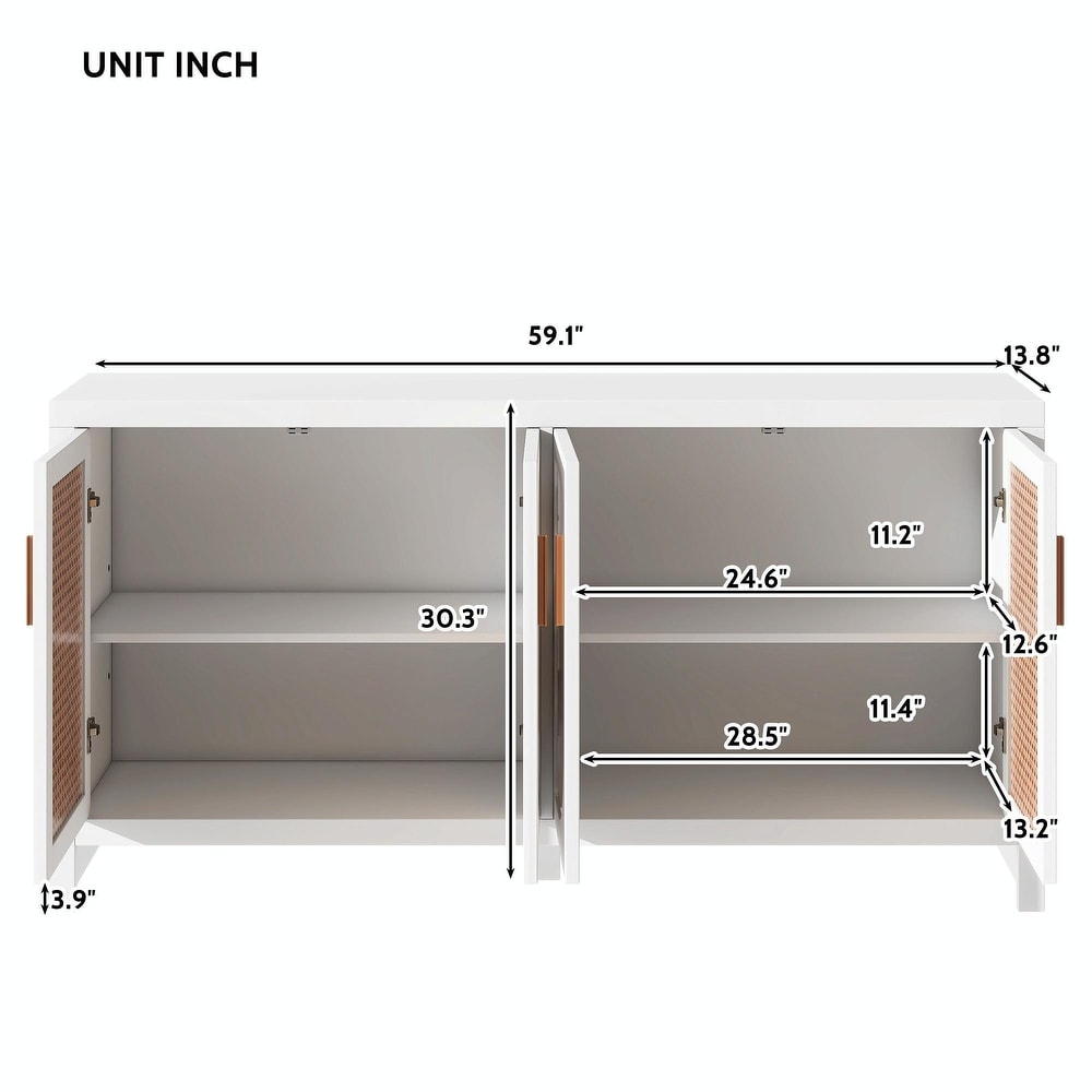 Modern TV Stand for 65 inch TV with Rattan Doors  Adjustable Shelves