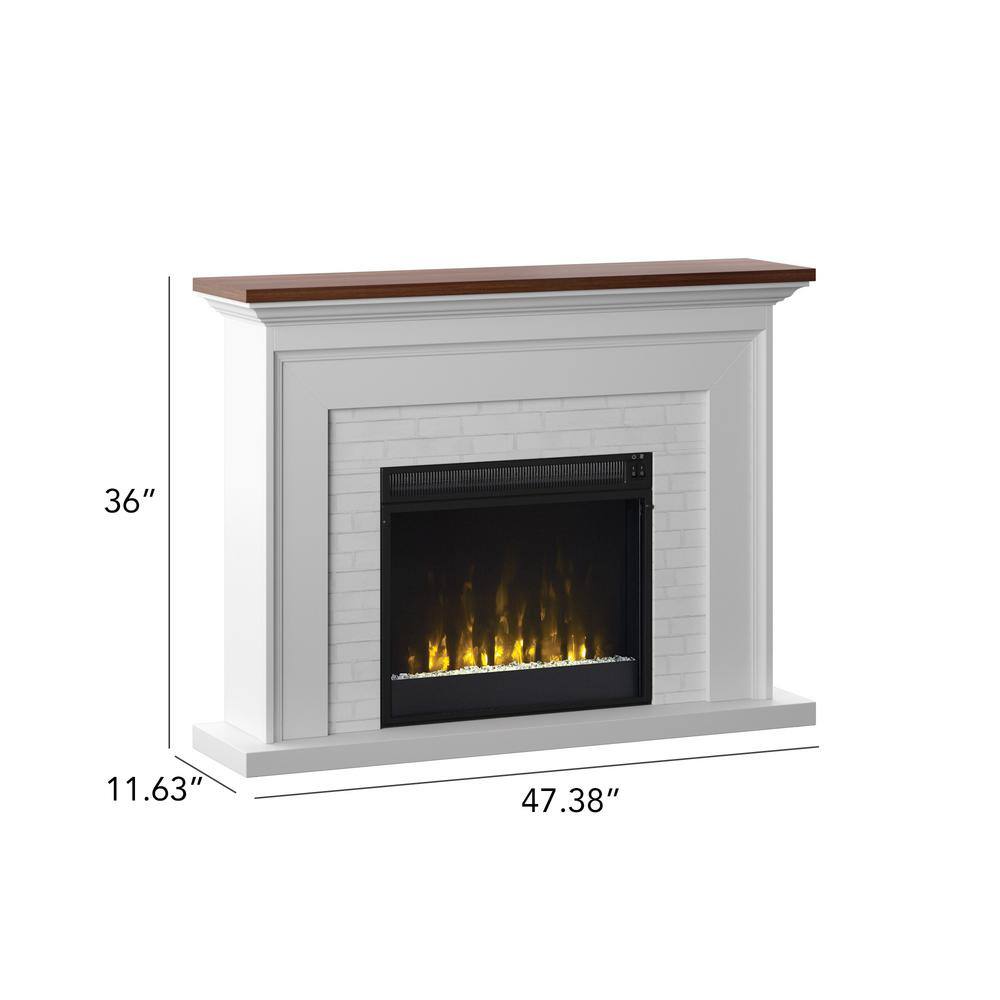 Twin Star Home Farmhouse 47.38 in. Freestanding Electric Fireplace Wall Mantel with Faux Brick in White 23WM6623-TPT01S