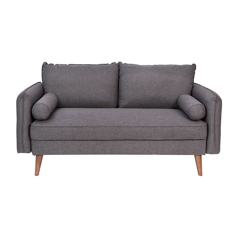 Emma and Oliver Carthage Upholstered Mid-Century Modern Pocket Spring Loveseat with Wooden Legs and Removable Back Cushions