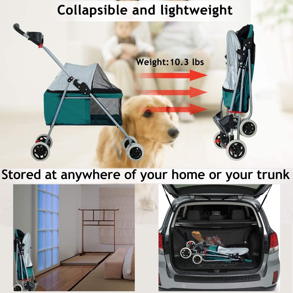 Dkeli Pet Stroller with Cup Holder for Small Dogs，Teal