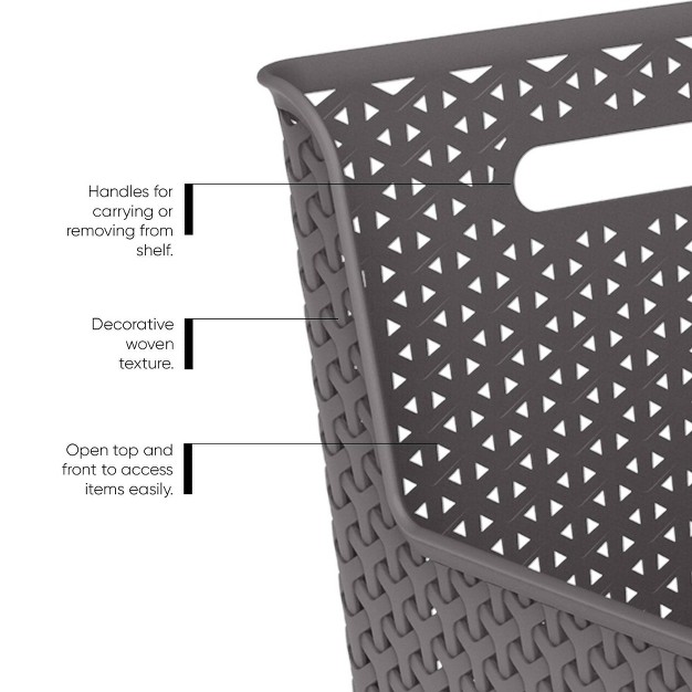 Y weave Narrow Easy Access Decorative Storage Basket Gray