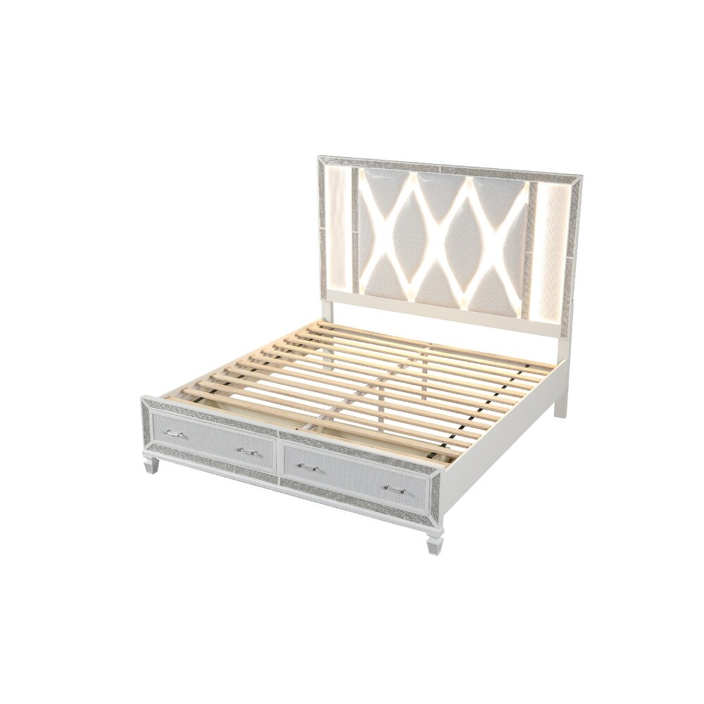 Crystal King Storage Bed Made With Wood Finished in White