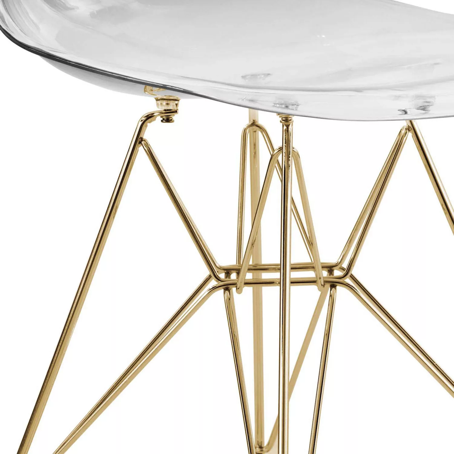 LeisureMod Cresco Molded Eiffel Side Chair with Gold Base， Set of 2 - Clear