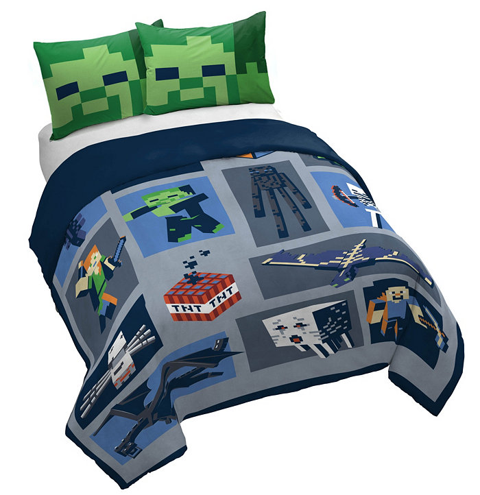 Saturday Park Minecraft Emblematic 100% Organic Cotton Full Queen Duvet Cover and Sham Set