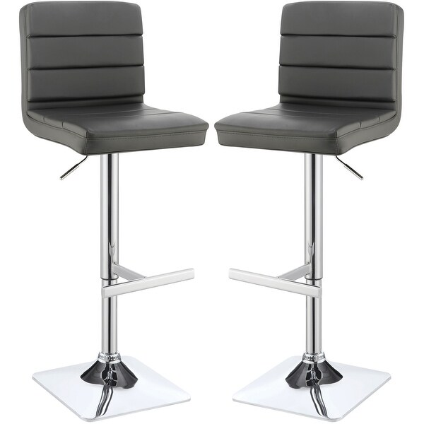 Horizontal Design Grey Adjustable Swivel Stools with Square Chrome Pedestal Base (Set of 2)