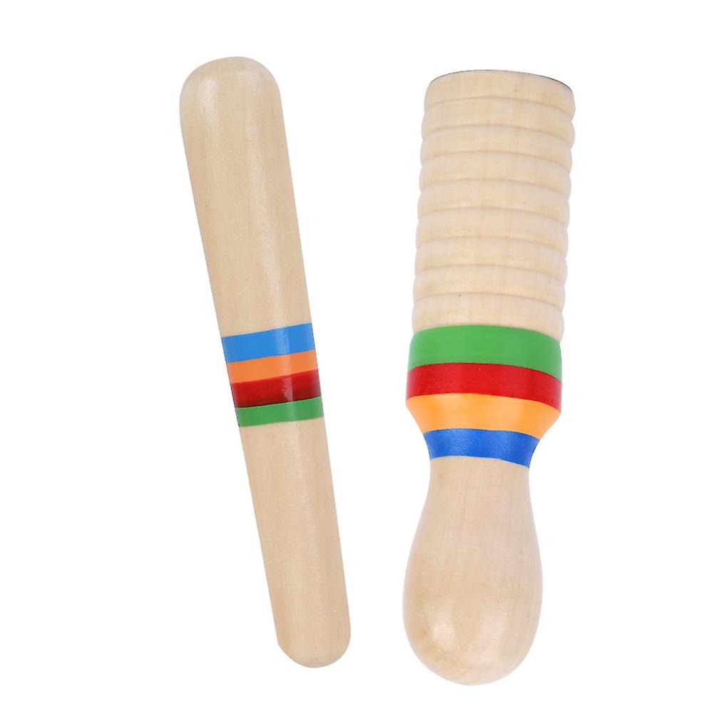 2 Sets Wooden Scraper Guiro Sound Tube Musical Percussion Instrument For Children Kid Toys